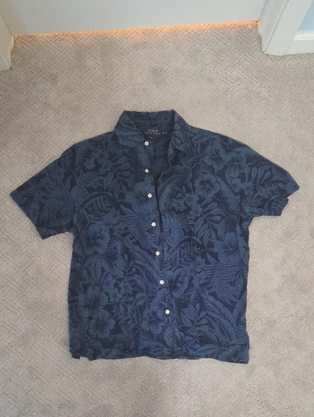 Polo by Ralph Lauren Navy and Dark Blue Floral Short-Sleeve Button-Up Shirt